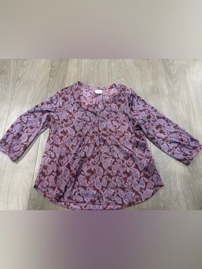Liz Claiborne Burgundy Paisley V-Neck Blouse